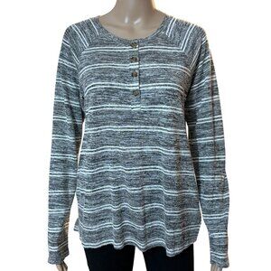 Bobeau Grey White Striped Blouse with Buttons Size Small